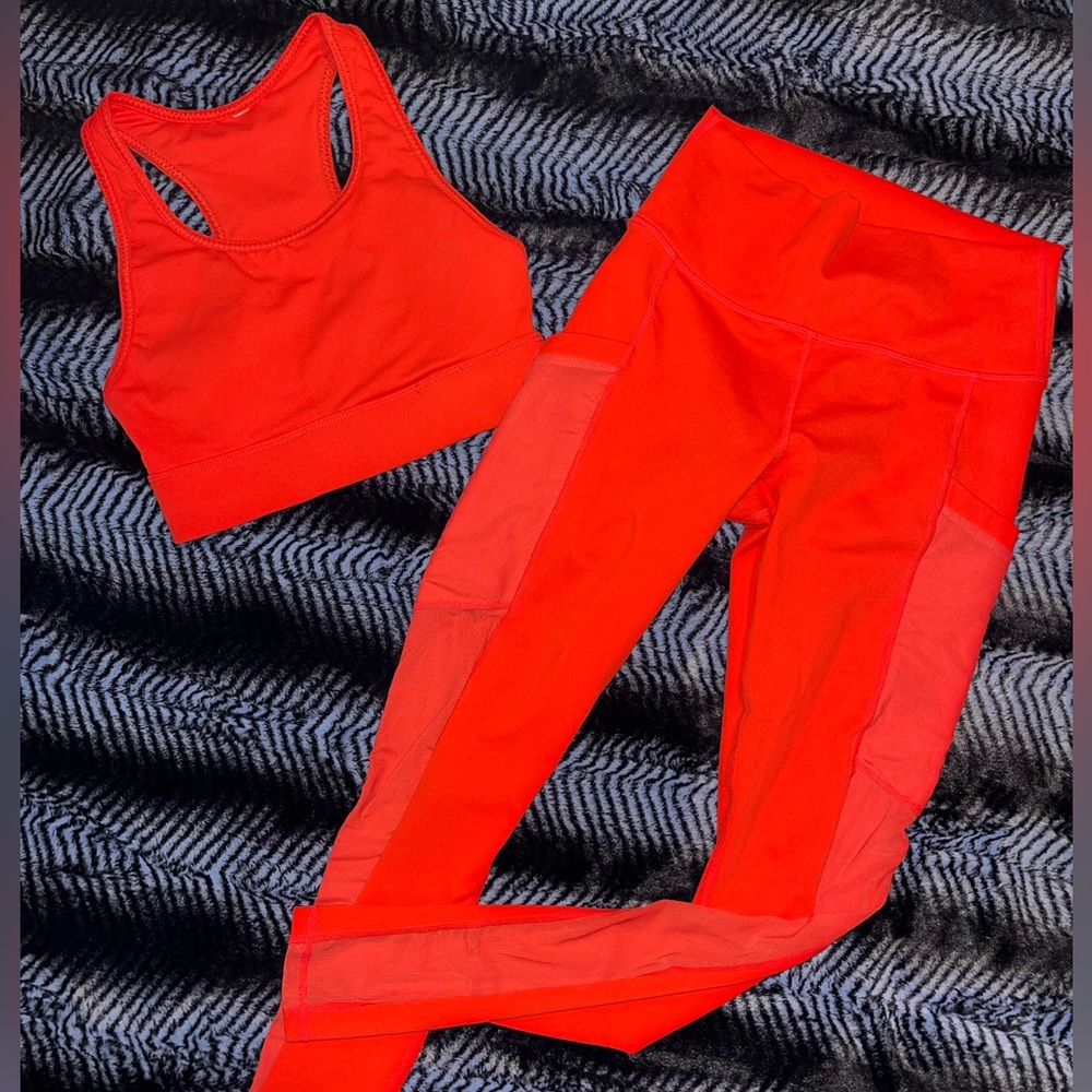 Fabletics Red Leggings and Sports Bra Set